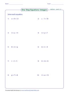 One-Step Equations: Integers - Math Worksheets 4 …