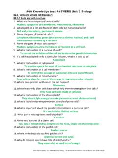 AQA Knowledge test ANSWERS Unit 2 Biology and transport ...