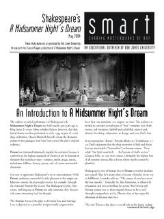A Midsummer Night’s Dream Shakespeare’s s m a r t
