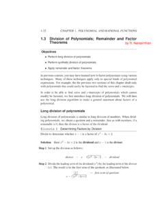 1.3 Division of Polynomials; Remainder and Factor …