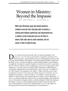 Women in Ministry: Beyond the Impasse - Baylor University