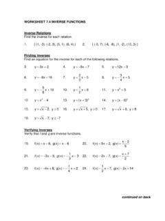 WORKSHEET 7.4 INVERSE FUNCTIONS Inverse Relations Find …