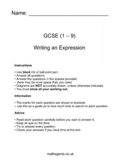 Name: GCSE (1 – 9) Writing an Expression