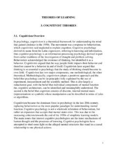 THEORIES OF LEARNING 3. COGNITIVIST THEORIES 3.1 ...