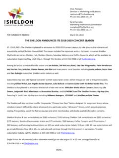 THE SHELDON ANNOUNCES ITS 2018-2019 CONCERT SEASON