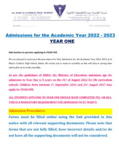 Admissions for the Academic Year 2022 - 2023 YEAR ONE