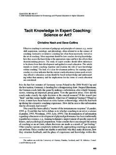 Tacit Knowledge in Expert Coaching: Science or Art?
