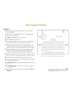 MLA Essay Checklist - Warner Pacific University