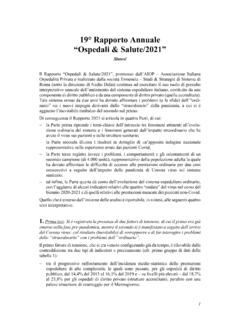 19&#176; Rapporto Annuale “Ospedali &amp; Salute/2021”