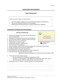 ADOLESCENT DEVELOPMENT Note Taking Guide Foundations of ...
