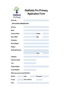 Oakfields Pre Primary Application Form