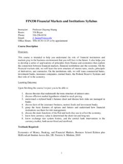 FIN330 Financial Markets and Institutions Syllabus