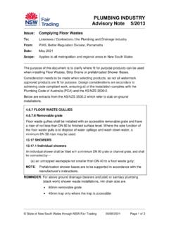 PLUMBING INDUSTRY Advisory Note 5/2013 - NSW Fair …