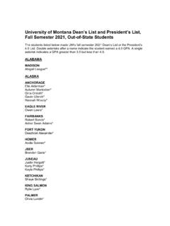 University of Montana Dean’s List and President’s List ...