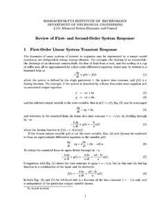 Review of First- and Second-Order System Response 1 First ...