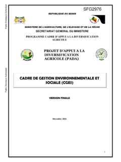 REPUBLIQUE DU BENIN MINISTERE DE L’AGRICULTURE, DE L ...