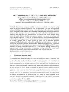 OCCUPATIONAL HEALTH, SAFETY AND RISK ANALYSIS