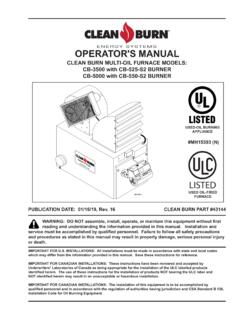 OPERATOR'S MANUAL - Waste Oil Furnaces And Boilers