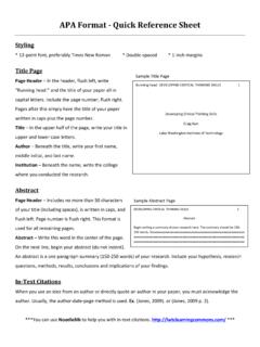 APA Format - Quick Reference Sheet