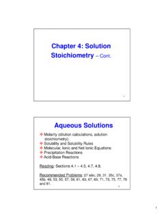 Chapter 4: Solution Stoichiometry – Cont.