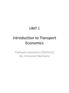 UNIT 1 Introduction to Transport Economics