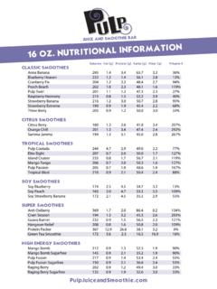 Pulp Nutritional Information - Smoothies Wraps and Salads