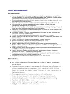 Position: Technical Superintendent Job Responsibilities