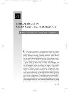 ETHICAL ISSUES IN CROSS-CULTURAL PSYCHOLOGY