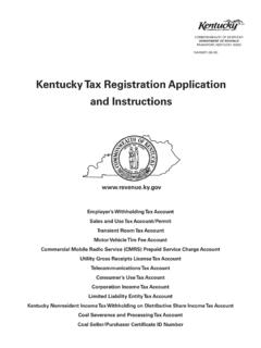 Kentucky Tax Registration Application and Instructions