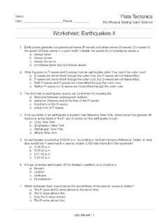 Worksheet: Earthquakes II - Earth science