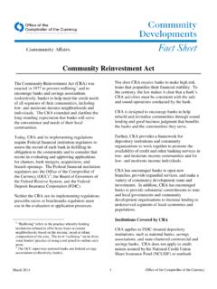 Community Reinvestment Act Fact Sheet - Office of the ...