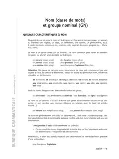 Nom (classe de mots) et groupe nominal (GN) - CCDMD
