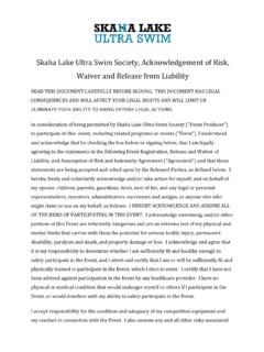 Skaha Lake Ultra Swim Society, Acknowledgement of Risk ...