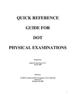 QUICK REFERENCE GUIDE FOR DOT PHYSICAL EXAMINATIONS