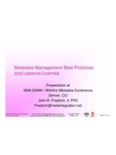 Metadata Management Best Practices and Lessons …