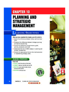 CHAPTER 10 PLANNING AND STRATEGIC MANAGEMENT