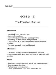 Name: GCSE (1 – 9) The Equation of a Line