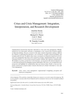 Crises and Crisis Management: Integration, Interpretation ...