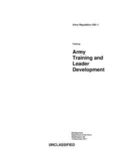 Training Army Training and Leader Development