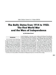 and the Wars of Independence The First World War …