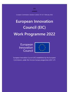 European Innovation Council (EIC) Work Programme 2022