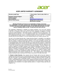 ACER LIMITED WARRANTY AGREEMENT
