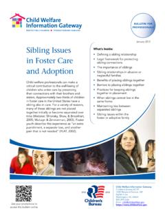 Sibling Issues in Foster Care and Adoption. - Child Welfare