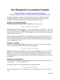 Ten Managerial Accounting Formulas