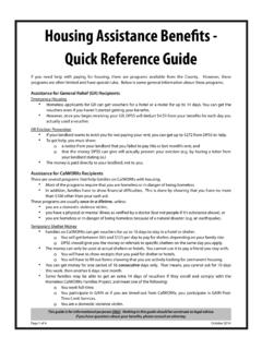 Housing Assistance Bene ts - Quick Reference Guide
