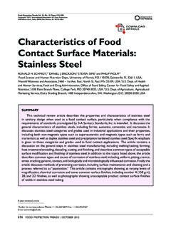 Characteristics of Food Contact surface materials ...