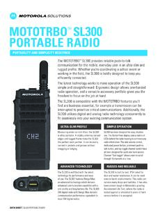 MOTOTRBO SL 300 PORTABLE RADIO - Motorola Solutions