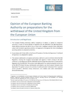 Opinion of the European Banking Authority on preparations ...