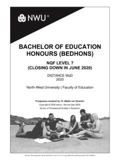 BACHELOR OF EDUCATION HONOURS (BEDHONS) - NWU