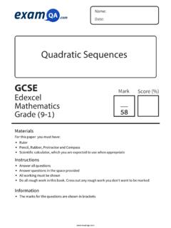 Quadratic Sequences GCSE Mark Score (%) Edexcel …